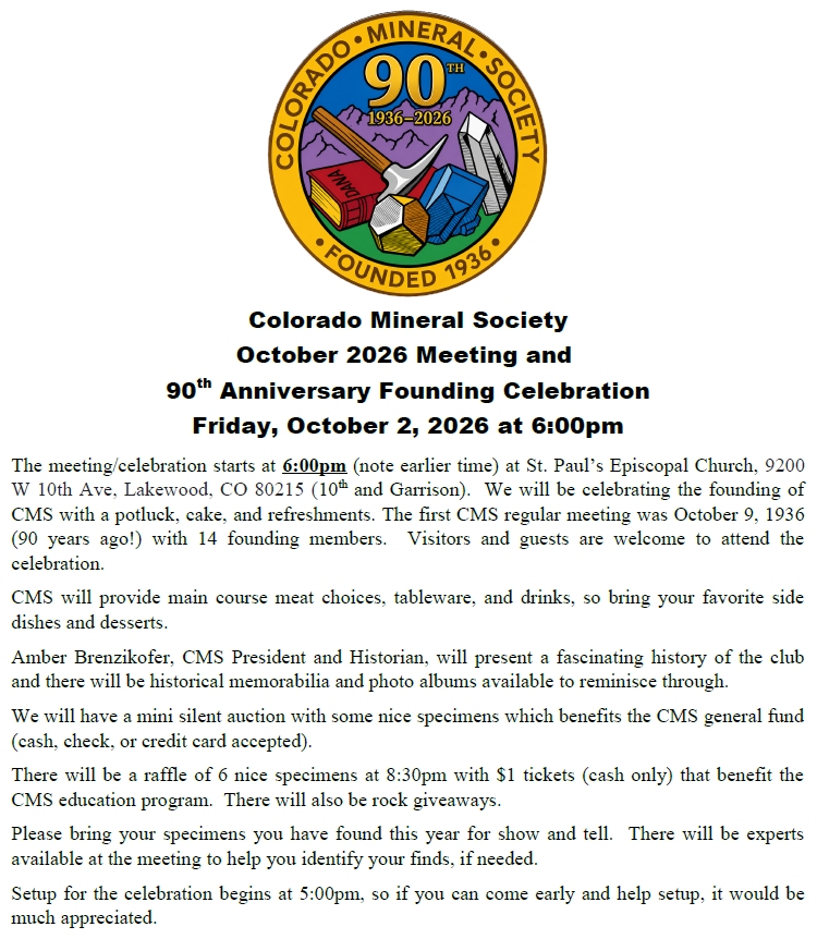 Colorado Mineral Society 90th Anniversary Founding Celebration